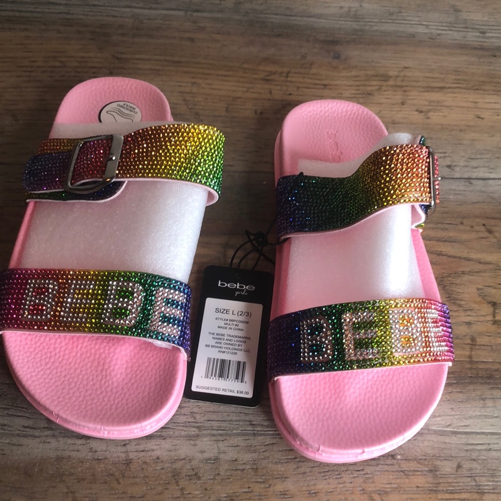 Bebe girls size 2/3 multicolor rhinestone sandals - Picture 1 of 4
